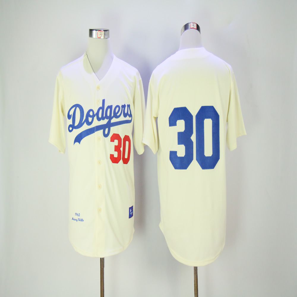 Men Los Angeles Dodgers 30 Maury Wills Cream 1963 MLB Jerseys